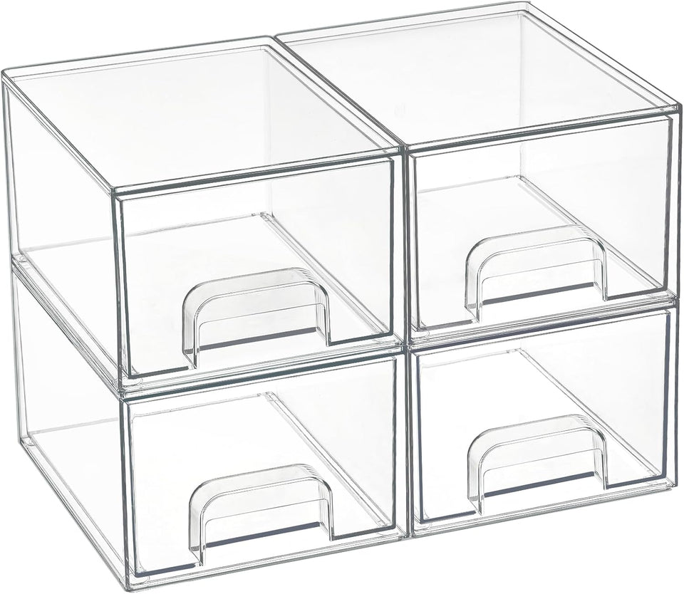 Vtopmart 4 Pack Small Clear Stackable Storage Drawers,Acrylic Bathroom Makeup Organizer,Plastic Storage Bins For Vanity, Undersink, Kitchen Cabinets, Pantry, Home Organization