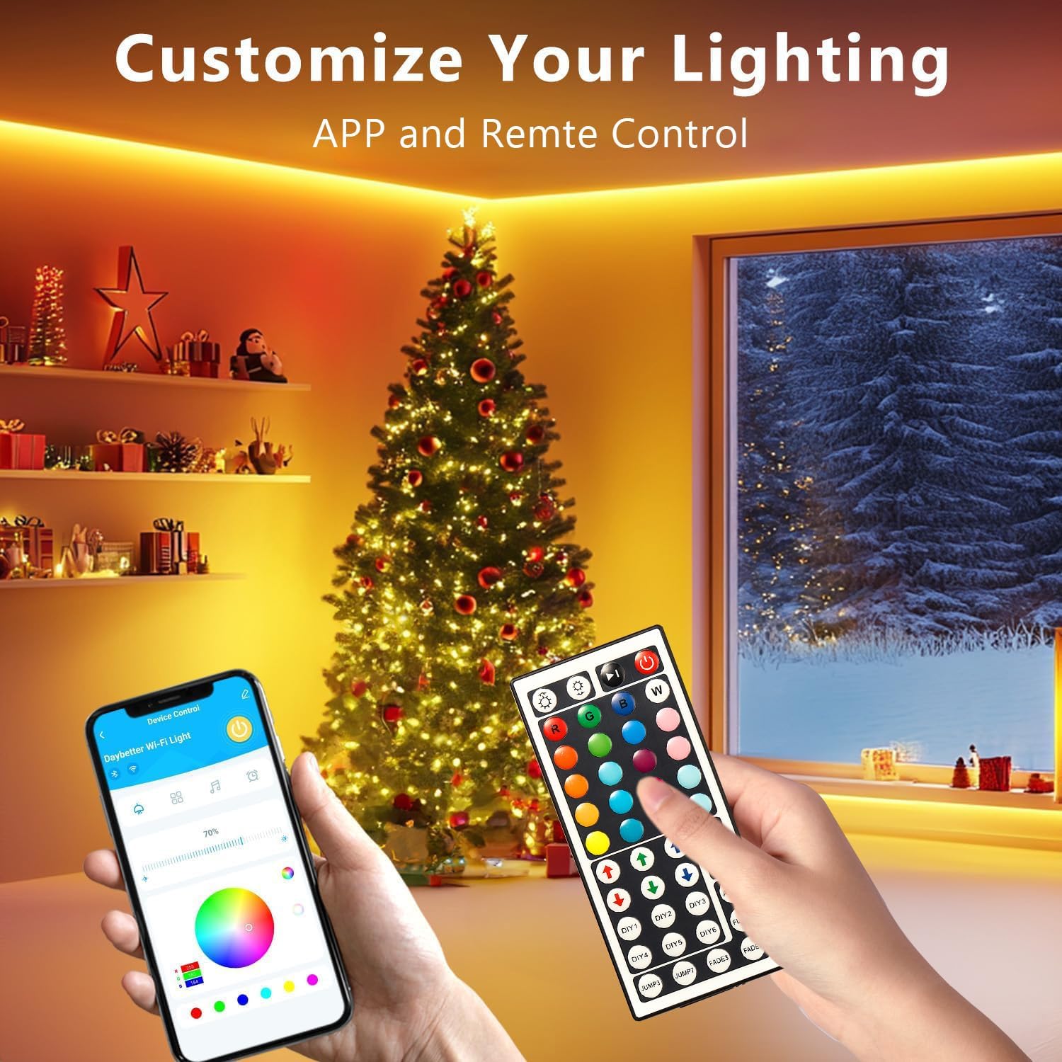 DAYBETTER LED Strip Lights 110ft, Smart Lighting Strips with App Remote Control, RGB Music Sync Color Changing Lights for Bedroom Kitchen Party Home Decor(1 Roll)