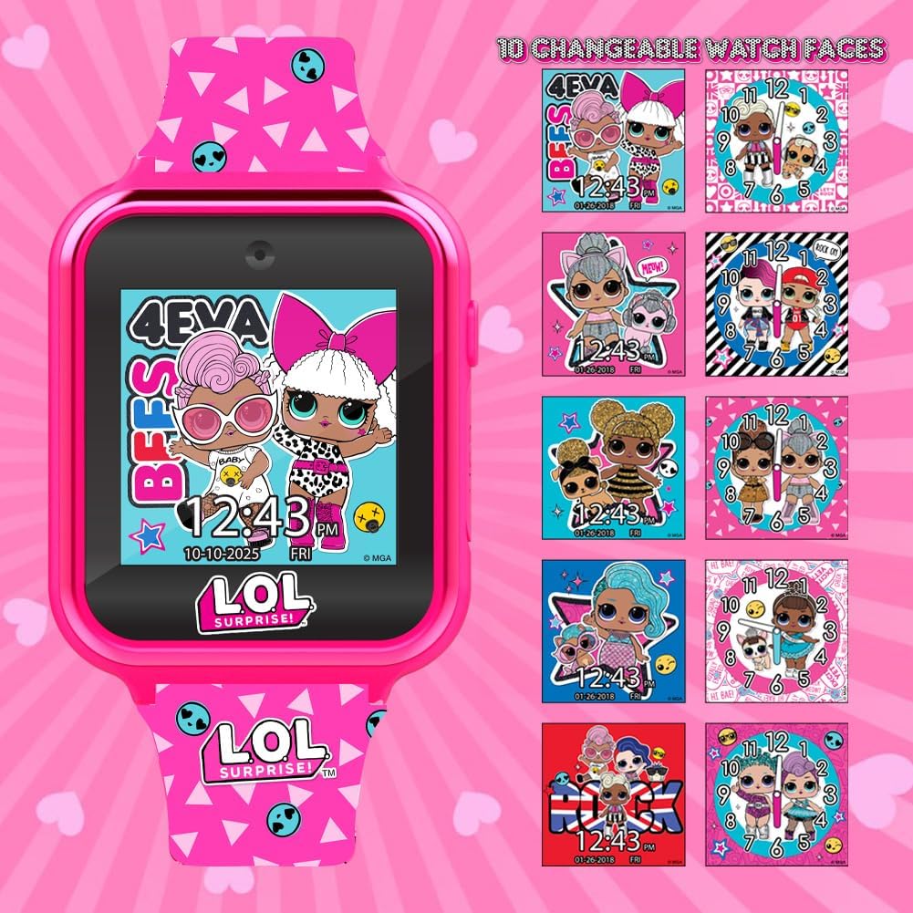 Accutime LOL Surprise Touchscreen Exclusive Pink Smartwatch for Kids – Engaging Educational Games, Step Counter, Camera, Alarm & More – Fun & Interactive Timepiece (LOL4264AZ)