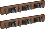 Mop and Broom Holder Wall Mount - Rustic Wood Broom Mop Hanger - Wall Mounted Garden Tool Rack Organizer for Closet Garage Laundry Room Kitchen Decor With 4 Slots & 4 Hooks - PureLivingMart