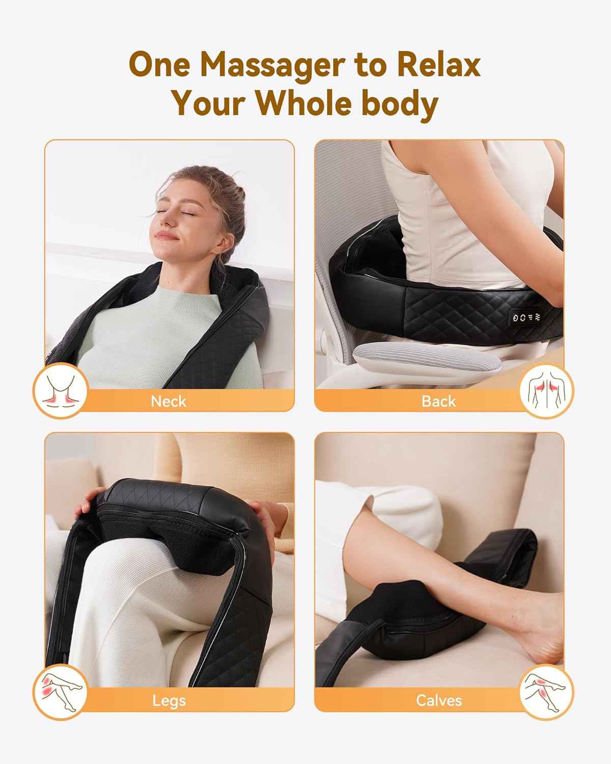 Shiatsu Neck and Back Massager with Heat, Neck and Shoulder Massager, 4D Deep Tissue Kneading Massage for Leg, Full Body Muscle Pain Relief, Ergonomic Design, Ideal Gifts for Women Men, Corded Use