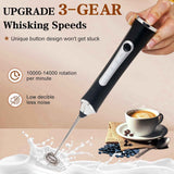 Rechargeable Handheld Milk Frother, 3-Speed, Electric Coffee Frother with 2 Whisk Heads, Stand, and USB Charging
