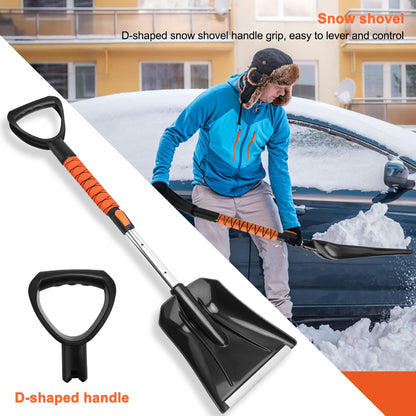 Car Snow Brush Snow Shovel Kit, 42'' Extendable Ice Scrapers and Snow Brushes for Car Windshield with Foam Grip 180° Pivoting Brush Head Snow Scraper, 39'' Extendable Emergency Snow Shovel for Car