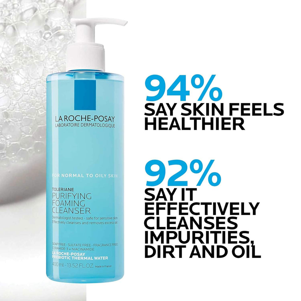 La Roche-Posay Toleriane PLrifying Foaming Facial Cleanser, Oil Free Face Wash for Women & Men with Niacinamide + Ceramides, Pore Cleanser Safe For Sensitive Skin, Won’t Dry Out Skin, Soap Free