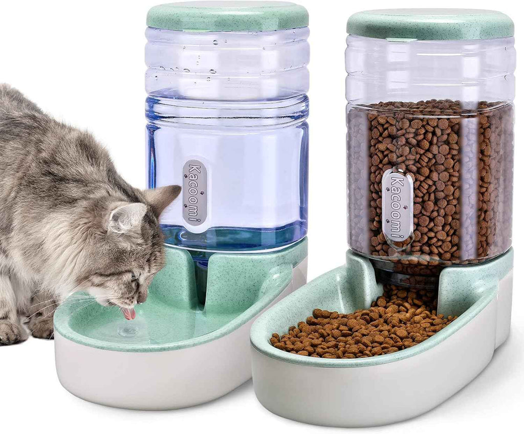 Automatic Dog Cat Feeder and Water Dispenser Set for Small to Large Pets with 1 Gallon Capacity
