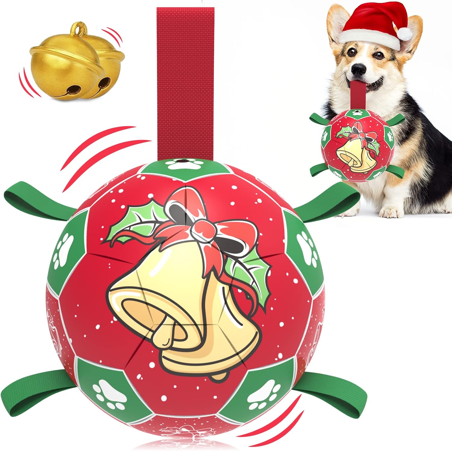 Qdan dog toys 6 inch world cup dog soccer ball with straps for small medium pet outdoor play