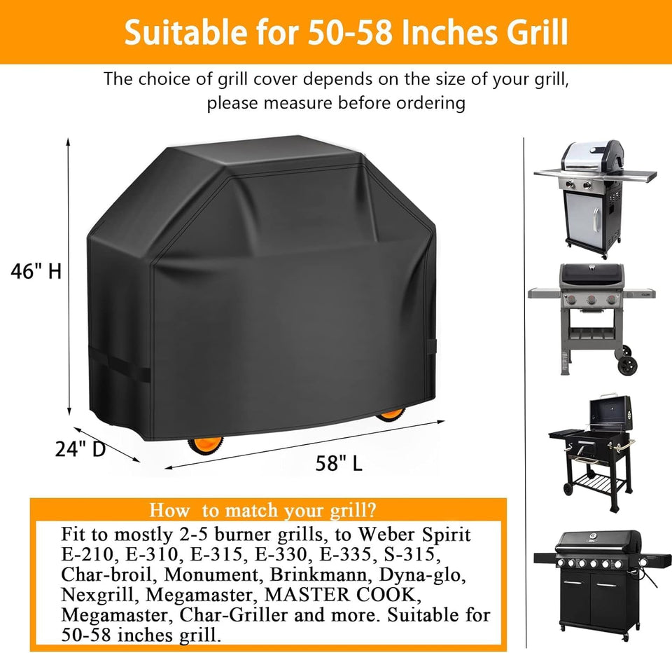 Aoretic Grill Cover, 58 inch BBQ Gas Grill Cover for Outdoor Grill, Charbroil Grill Cover Barbecue Waterproof, Anti-UV for Weber Char-Broil Monument, Dyna-glo Nexgrill SPLn Polyester