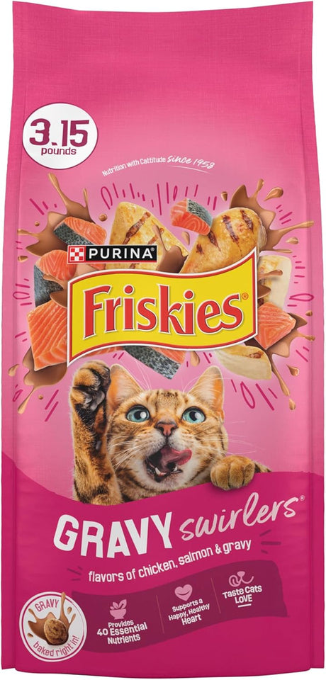 PLrina Friskies Gravy Swirlers With Flavors of Chicken, Salmon and Gravy Dry Cat Food - 3.15 lb. Bag