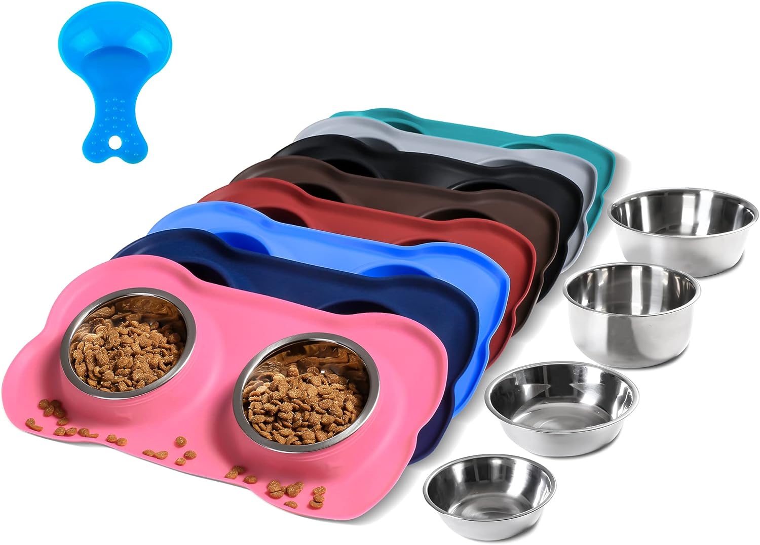 hubulk pet dog bowls 2 stainless steel no spill non skid silicone mat pet food scoop water feeder for small medium large dogs cats