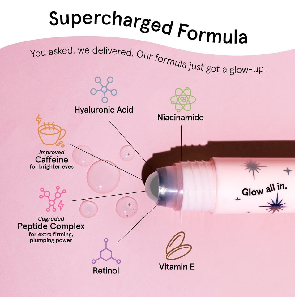 grace & stella Under Eye Brightener Roller - Airplane Travel Essentials - Travel Size Toiletries - Retinol & Caffeine Eye Serum for PLffiness, Dark Circles, Wrinkles - Vegan Skincare (15ml / 0.51floz)