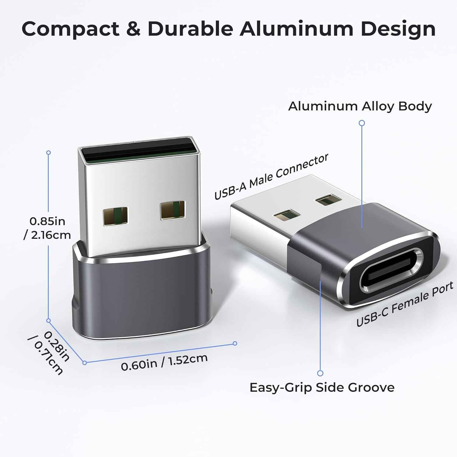 Basesailor USB to USB C Adapter,USBC Female to USB A Male Adapter,Type C Converter Charger for iPhone 17 Pro Max,16 15,Apple Watch iWatch S11 S10 SE,AirPods 3,iPad mini Air,Samsung Galaxy S25,Gray