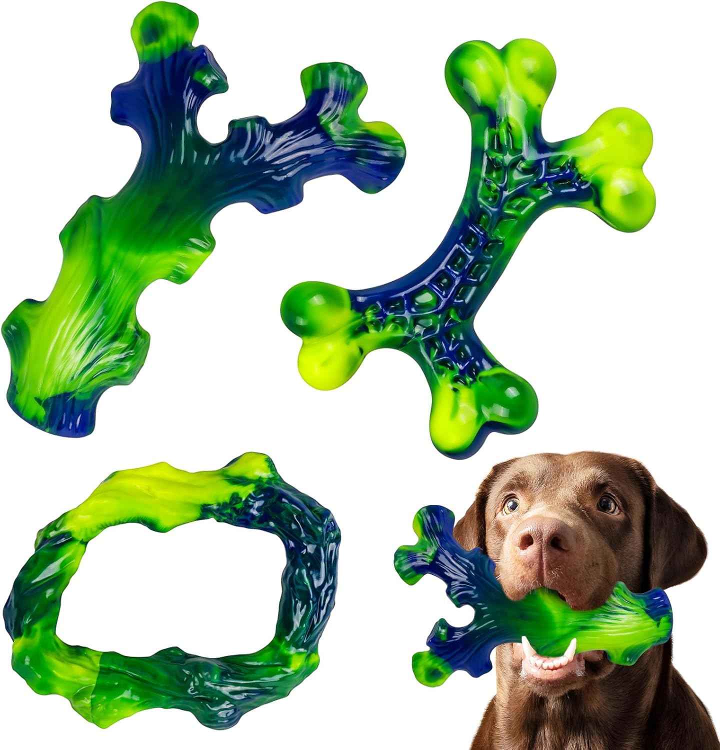 Tough Dog Toys for Aggressive Chewers 3 Pack, Indestructible Dog Toy for Large Dogs, Bacon Flavored, Keeps Dogs Busy