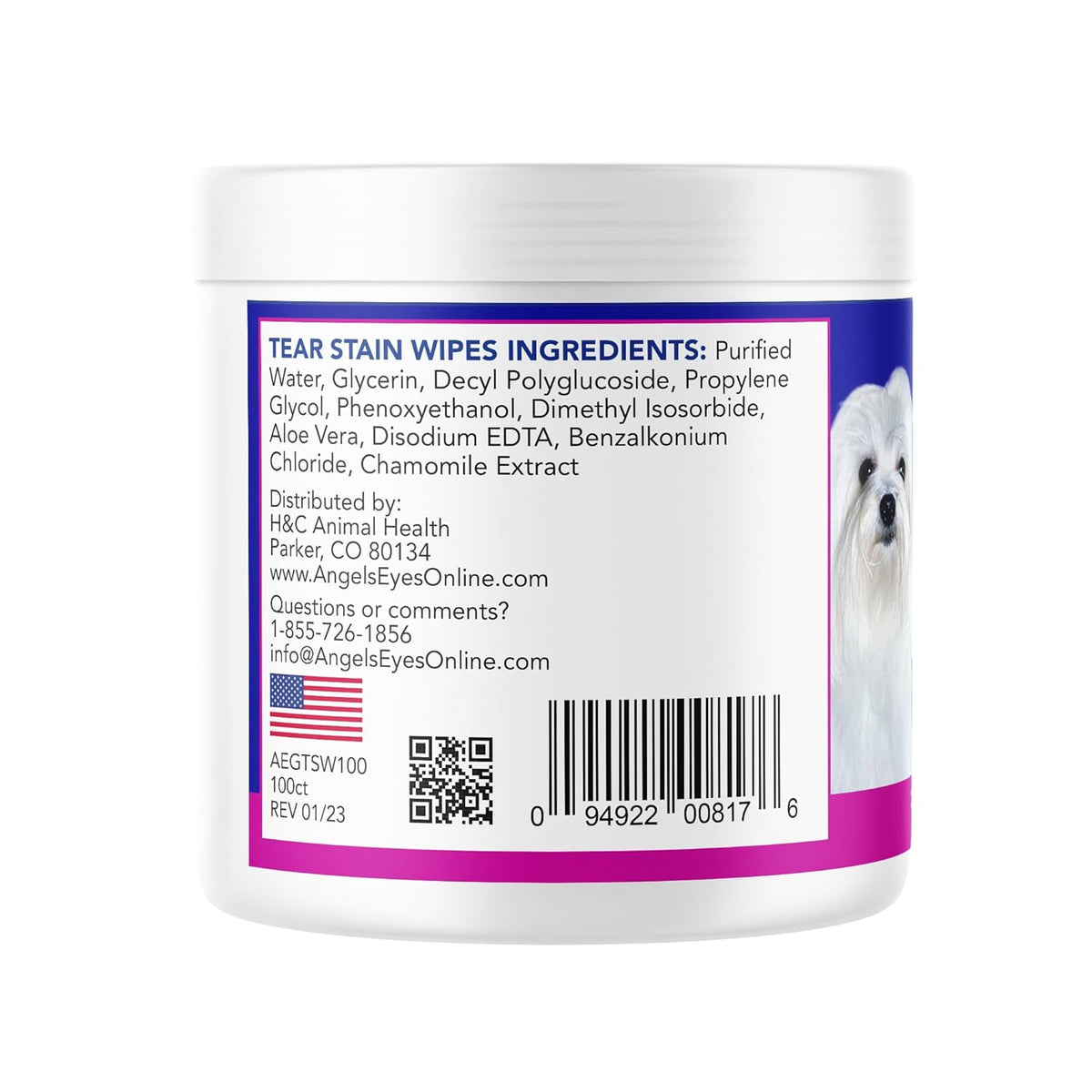 Angel's Eyes Gentle Tear Stain Wipes for Dogs and Cats, Presoaked, 100 Count, Textured