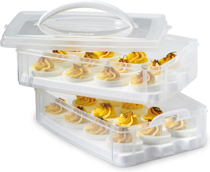 Snapware (2-Layer, 24 Eggs) Plastic Detachable Deviled Egg Carrier Storage Container With Lid and Handle, Freezer Dishwasher Microwave Safe