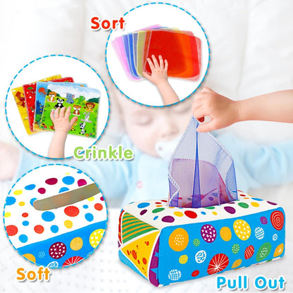 Aiduy Baby Toys 6 to 12 Months - Baby Tissue Box Toys Montessori Toys for Babies 6-12 Months Soft Crinkle Infant Sensory Toys for 1 Year Old Early Learning Toys Baby Boys Girls Gifts