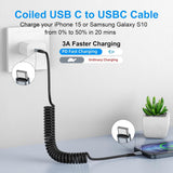USB C to C Cable 3ft 2Pack Coiled USB C Charger Cable for Car Type C Fast Charging Cable for iPhone 17/16/15/Plus/Pro/Pro Max/Samsung Galaxy S23