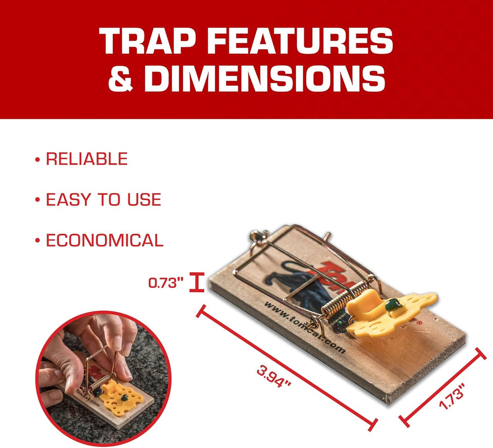 Tomcat Wooden Mouse Traps - Disposable Non-Chemical Mouse Trap for Homes, Garages and Basements, 4 Pack