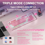 LEOBOG x Aula Gaming Keyboard, Wireless Creamy Keyboard, Bluetooth Computer Keyboards Ergonomic Pink Keyboard Full Size with Number Pad Light Up RGB Backlit Tri-Mode BT/2.4GHz/USB-C - K99