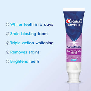 Crest 3D White Advanced, Teeth Whitening Toothpaste for Adults, 3.7 oz, 4 Pack, Cavity Protection Fluoride Toothpaste, Strengthens Enamel, Travel Size Toiletries