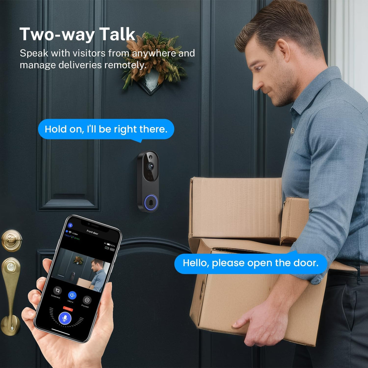 Orbitell 1080p Wireless Wi-Fi Video Doorbell Camera with Two Way Audio, Night Vision, Cloud Storage, Smart AI Motion Detection, Support 2.4GHz Wi-Fi only