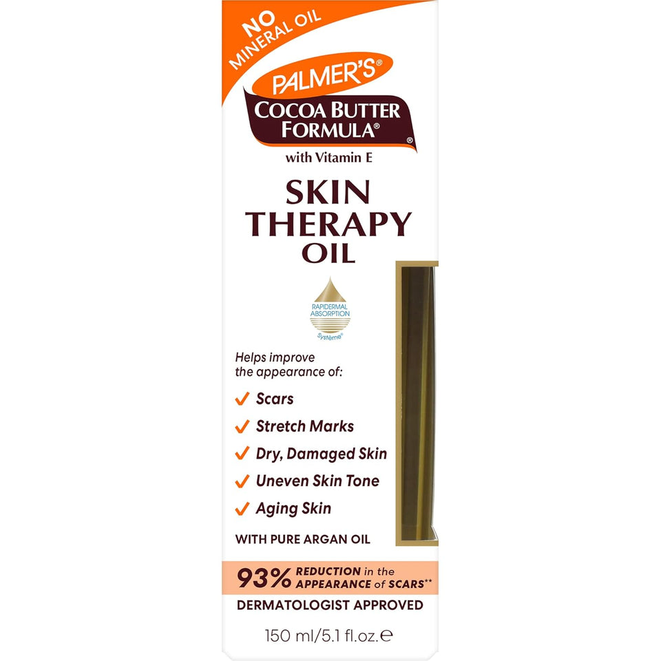 Palmer's Cocoa Butter Formula Skin Therapy Moisturizing Body Oil with Vitamin E & PLre Argan Oil, Deep Body Moisturizer for Dry, Damaged Skin, 5.1 Ounces