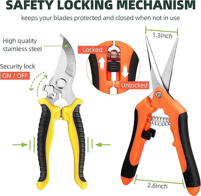 3-Pack Stainless Steel Pruning Shears, Pruning Snips and Clippers for Gardening - Cart Shape