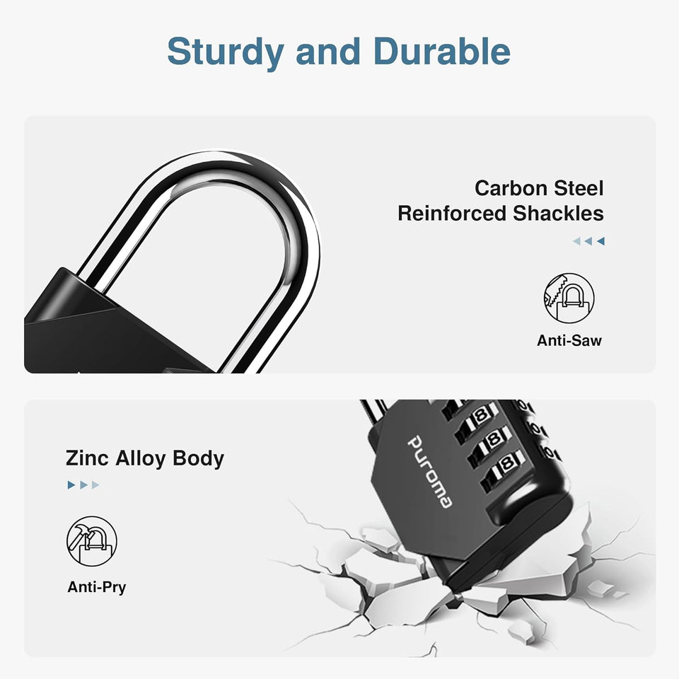 PLroma 2 Pack Combination Lock for Locker 4 Digit Outdoor Waterproof Padlock for School, Gym, Sports, Fence, Toolbox, Gate, Case, Outdoor, Hasp Storage (Black)