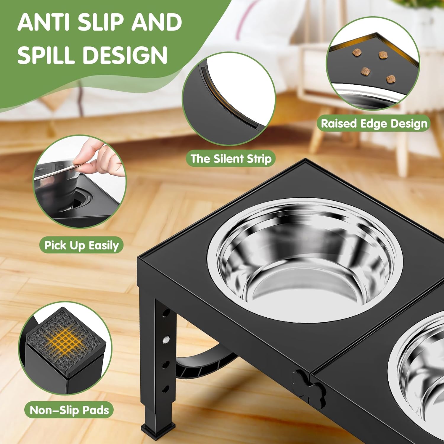 XIAZ Elevated Dog Bowls Large Breed Raised Dogs Bowl Stand Large/Medium Sized Dog Stainless Steel Food Water Bowl Stands 5 Heights Adjustable 9/11/12/14in Black Pet Feeder Dish Station