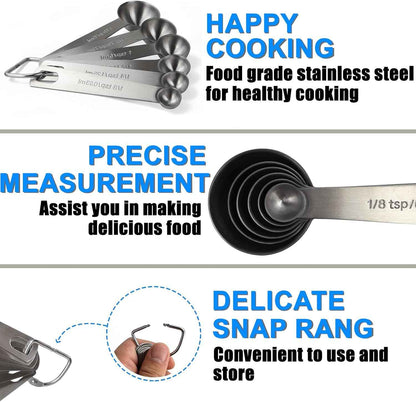 Measuring Spoons, Premium Heavy Duty 18/8 Stainless Steel Measuring Spoons Cups Set, Small Tablespoon with Metric and US Measurements, Set of 6 for Measuring Dry and Liquid Ingredients