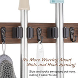 Mop and Broom Holder Wall Mount - Rustic Wood Broom Mop Hanger - Wall Mounted Garden Tool Rack Organizer for Closet Garage Laundry Room Kitchen Decor With 4 Slots & 4 Hooks - PureLivingMart