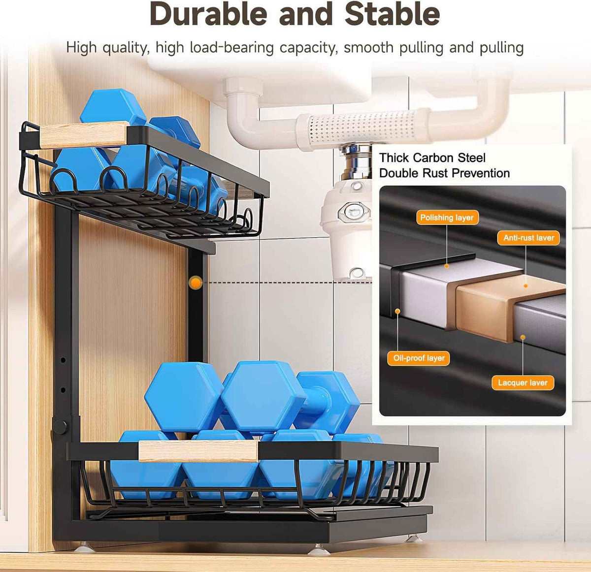 2 Packs Under Sink Organizer, 2026 Upgrade Height Adjustable 2 Tier Under Kitchen Sink Organizer, Multi-Purpose Storage Shelf