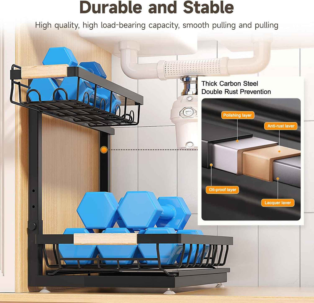 2 packs under sink organizer, 2026 upgrade, height adjustable, 2 tier, multi-purpose storage shelf