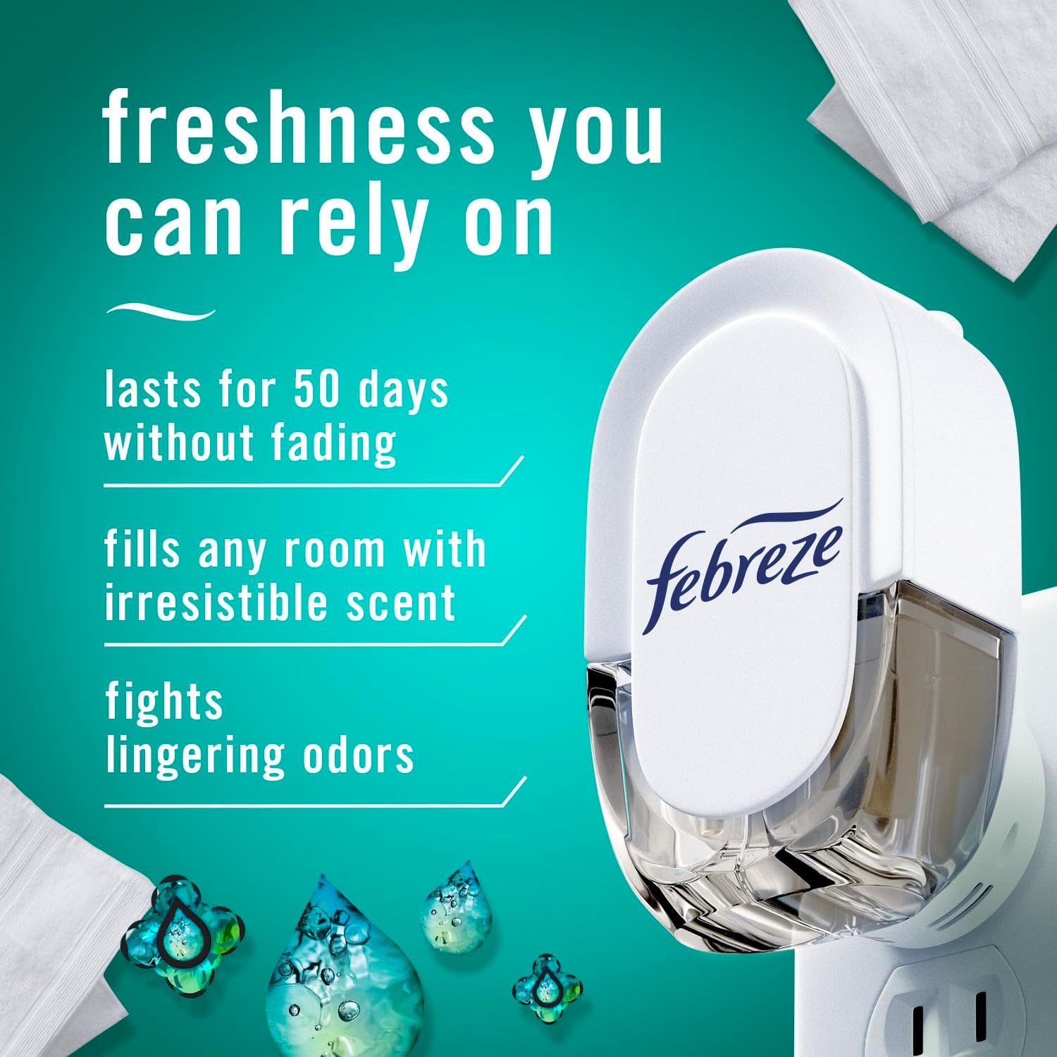 Febreze Plug-in Air Freshener, Odor-Fighting Scented Oil Refill, Air Fresheners for Home, Bathroom and Kitchen, Long Lasting, Unstopables Fresh Scent, 0.87oz Refills, Multi Color, 3 Count