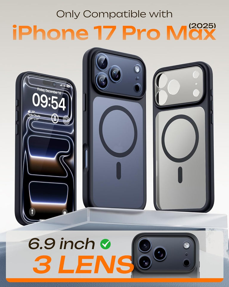 TOCOL for iPhone 17 Pro Max Case, Compatible with Magsafe, Full Camera Protection, Built-in Magnetic Ring, Translucent Matte Phone Case for iPhone 17 Pro Max 6.9 inch (Black)