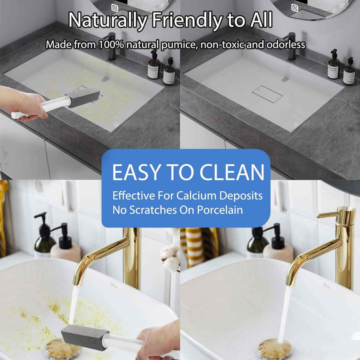 2 Pack Pumice Stone for Toilet Cleaning, Extra Long Handle for Removing Bowl Ring, Pool, Bathroom, Toilet Brush