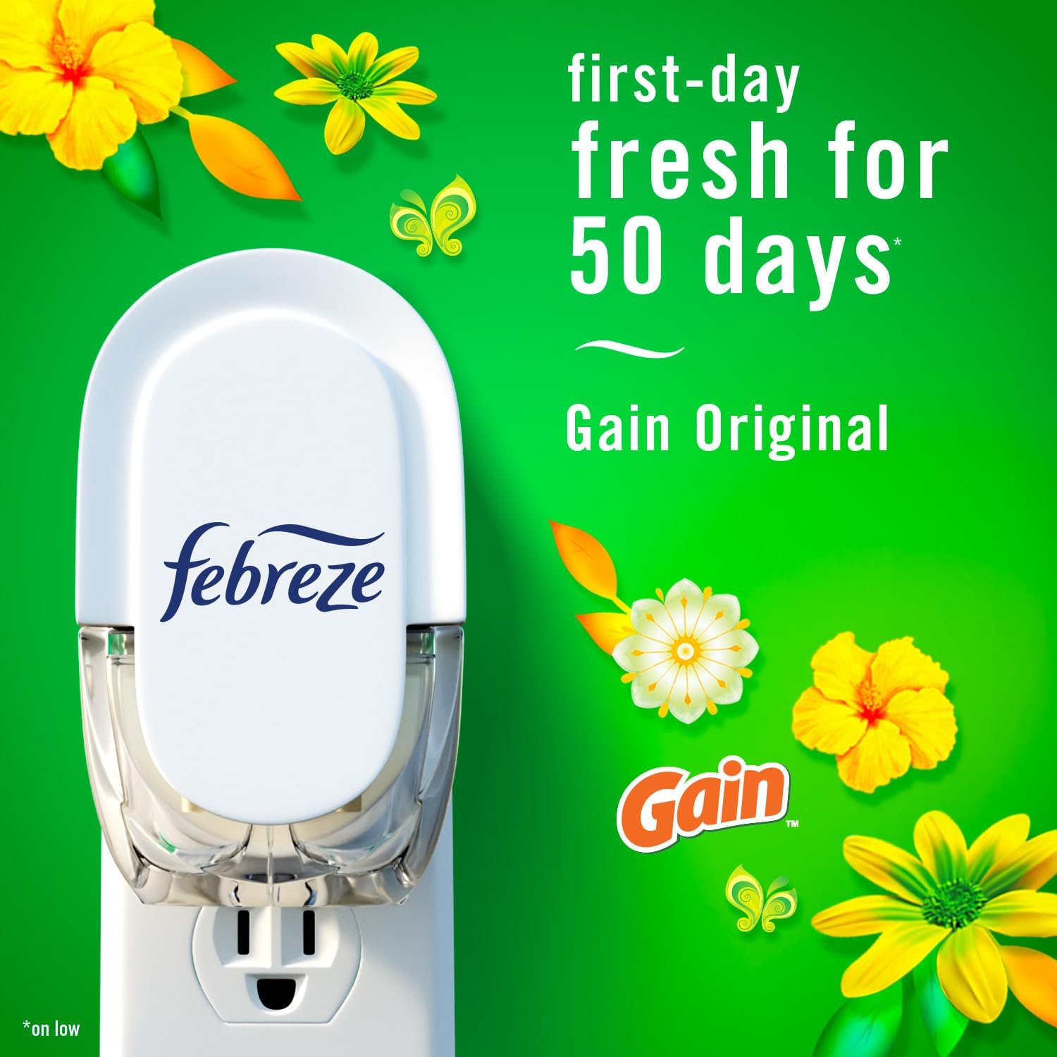 Febreze Plug-In Air Freshener, Odor-Fighting Scented Oil Refill, Air Fresheners for Home, Bathroom and Kitchen, Long Lasting, Gain Original Scent, 0.87oz Refills, Blue and Green, 3 Count