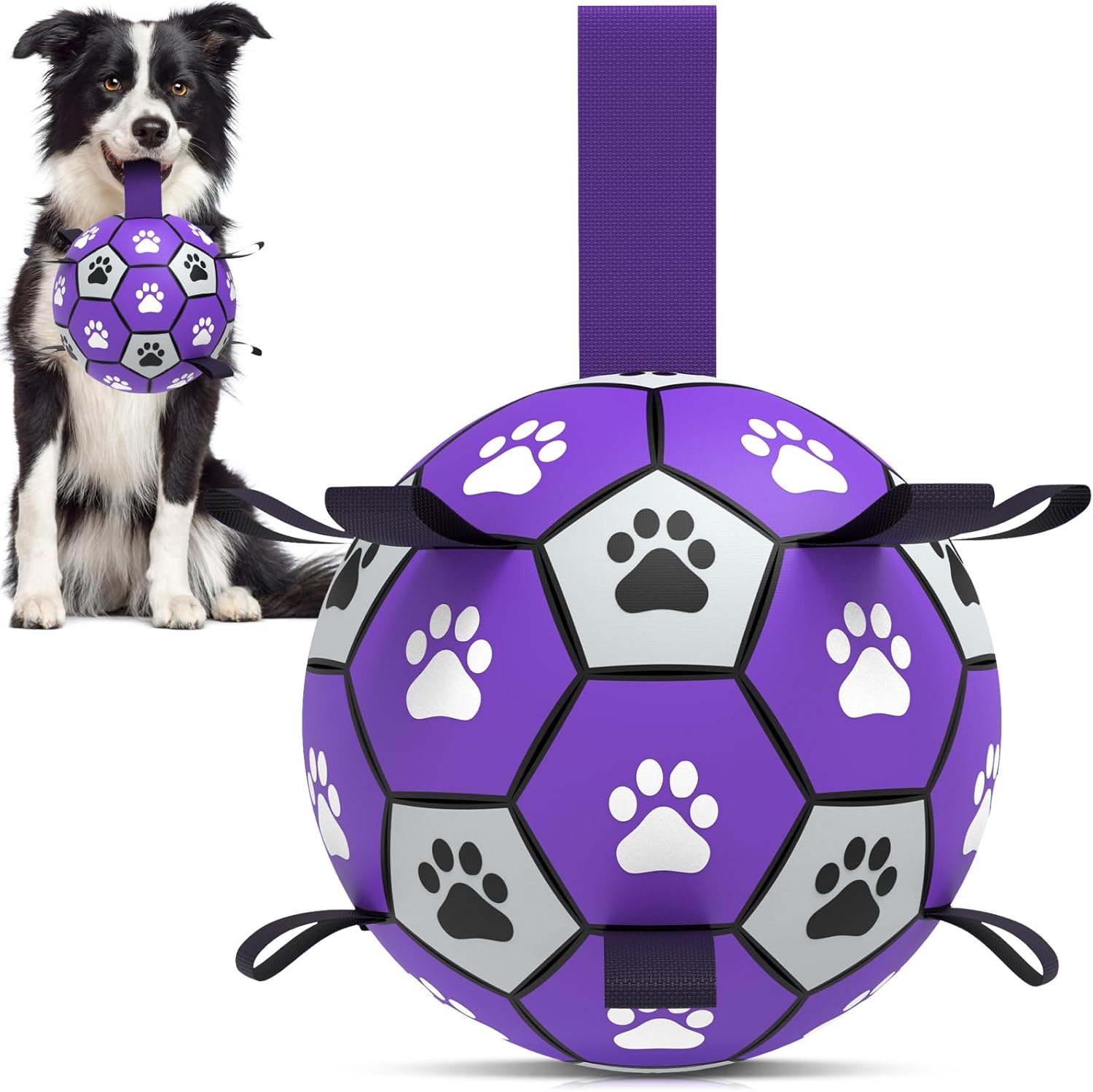 Qdan dog toys 6 inch world cup dog soccer ball with straps for small medium pet outdoor play