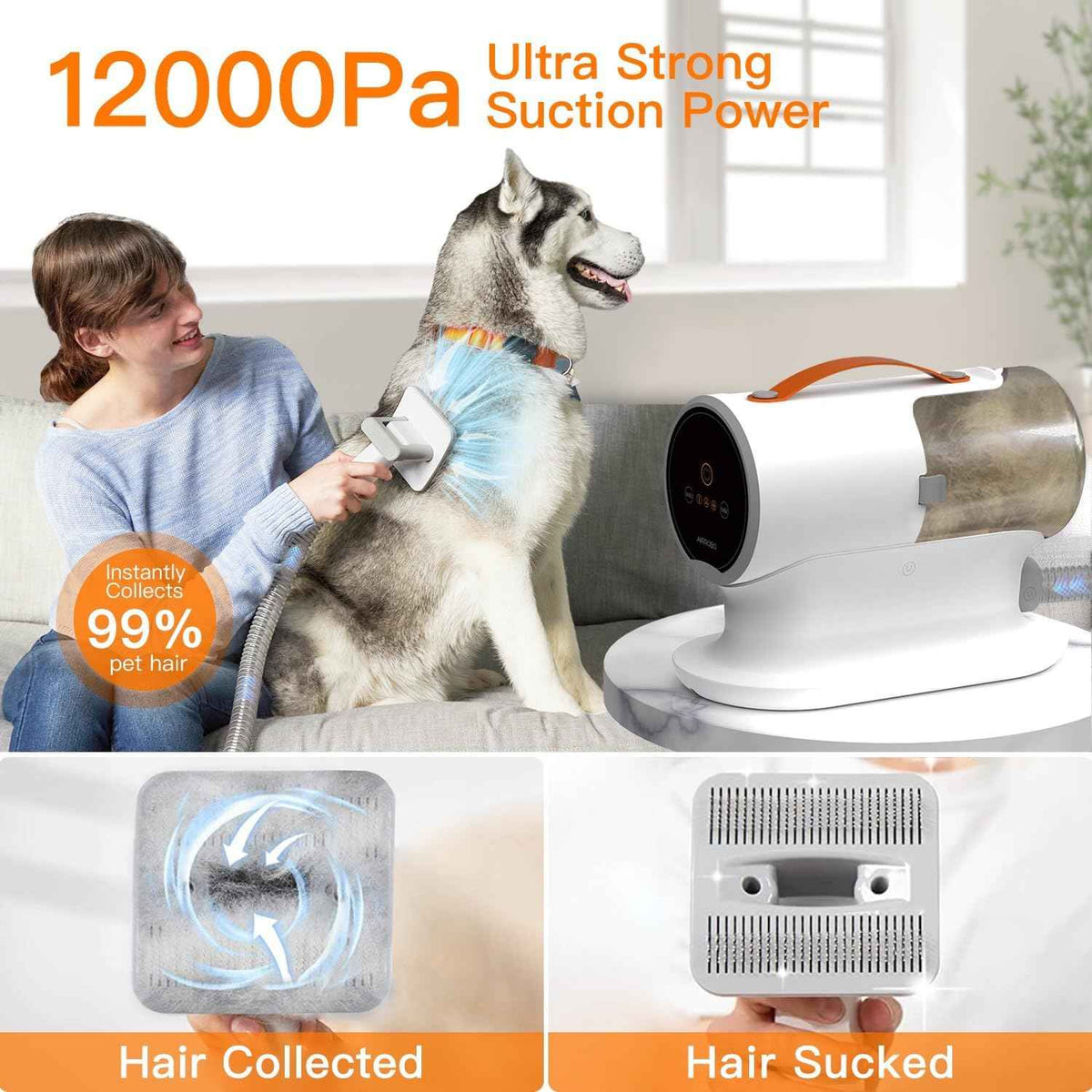 Airrobo PG100 12,000Pa Dog Grooming Vacuum Kit 2L Large Capacity Quiet Grooming Pet Hair