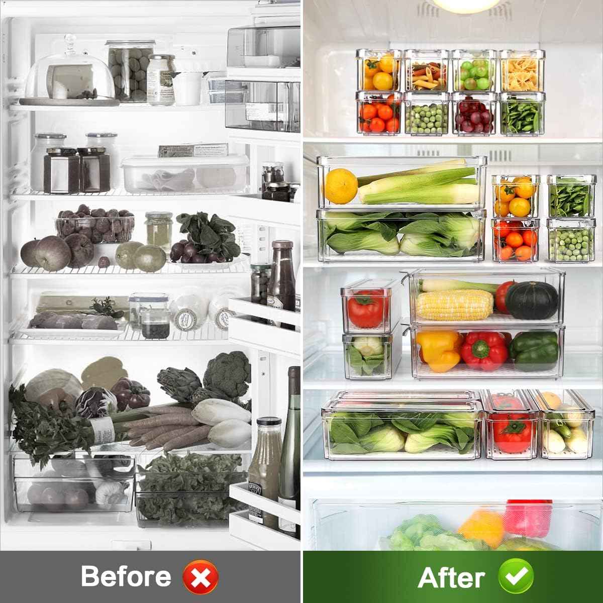 14 Pack Stackable Fridge Organizer Bins with BPA-Free Lids, Storage Containers for Fruits, Vegetables, and More