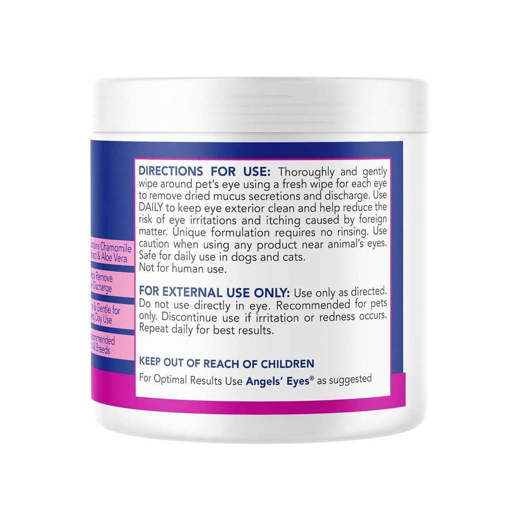 Angel's Eyes Gentle Tear Stain Wipes for Dogs and Cats, Presoaked, 100 Count, Textured