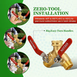 Hose Splitter 2 Way Heavy Duty Brass Garden Hose Splitter with 304 Stainless Steel Long Handle Outdoor Full Flow Hose Splitter Connector,Y Valve 3/4 Inch GHT Thread