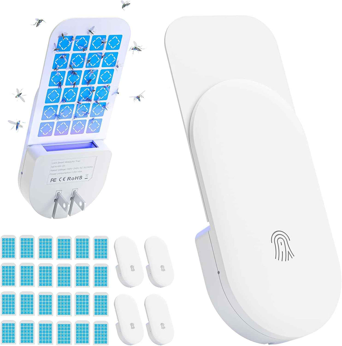 Flying Insect Trap, 2 in 1 Indoor Plug-in Fruit Fly Trap, 1 Trap White and 6 Glue Cards, Fruit Fly Traps for Gnat, Moth, Mosquito, Suitable for Every Part of The Home