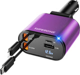 ‹ېUpgraded‹ÛÔ SUPERONE Retractable Car Charger 4 in 1, Fast Car Phone Charger with Cord 2.6ft, USB C and Apple Car Adapter, Compatible with iPhone 17 16 15/15 Pro Max/14/13/12/11, Galaxy, Pixel - PureLivingMart