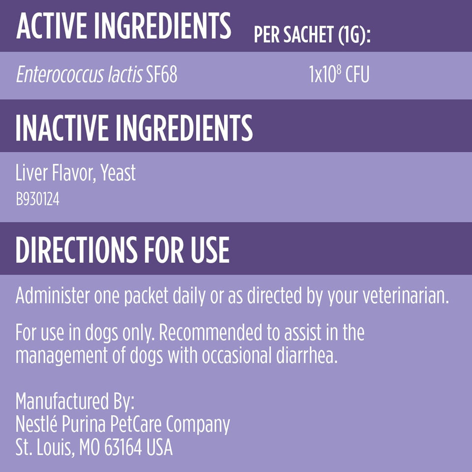 PLrina Pro Plan Veterinary Supplements FortiFlora Daily Probiotics for Dogs, Helps Digestive Gut Health and Diarrhea - 30 ct. Box