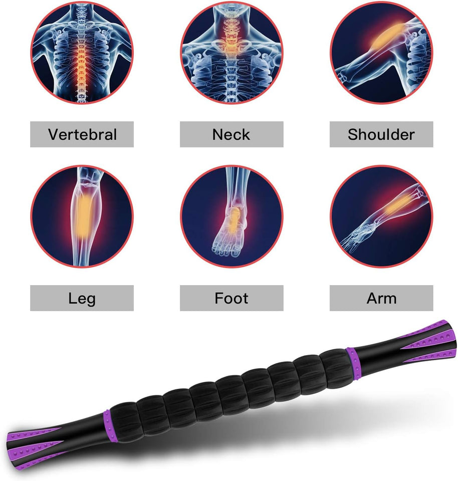 Muscle Roller Massage Roller Stick- Deep Tissue Fascia Blaster for Myofascial Pain Relief, Lymphatic Drainage & Body Sculpting, Handheld Physical Therapy & Recovery Tool (PLrple Black-18 inch)