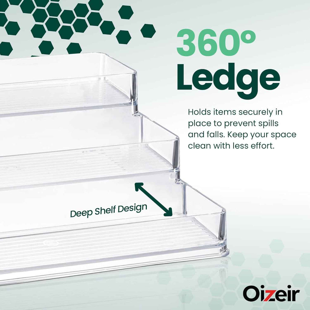 2-Pack Oizeir Clear Acrylic Spice Rack with 3-Tier Organizer for Cabinet - 10.4 x 9.6 x 4 Inches