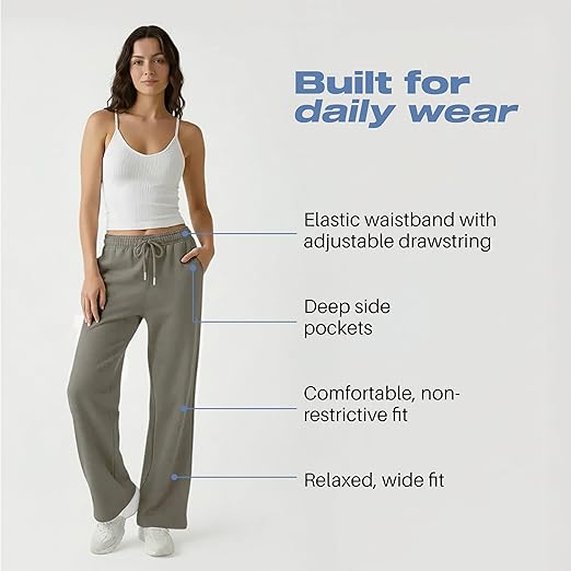 Common Stitch 3 Pack Wide Leg Fleece Lounge Sweatpants for Women — Deep Pockets, Relaxed Fit, Elastic Drawstring Waist