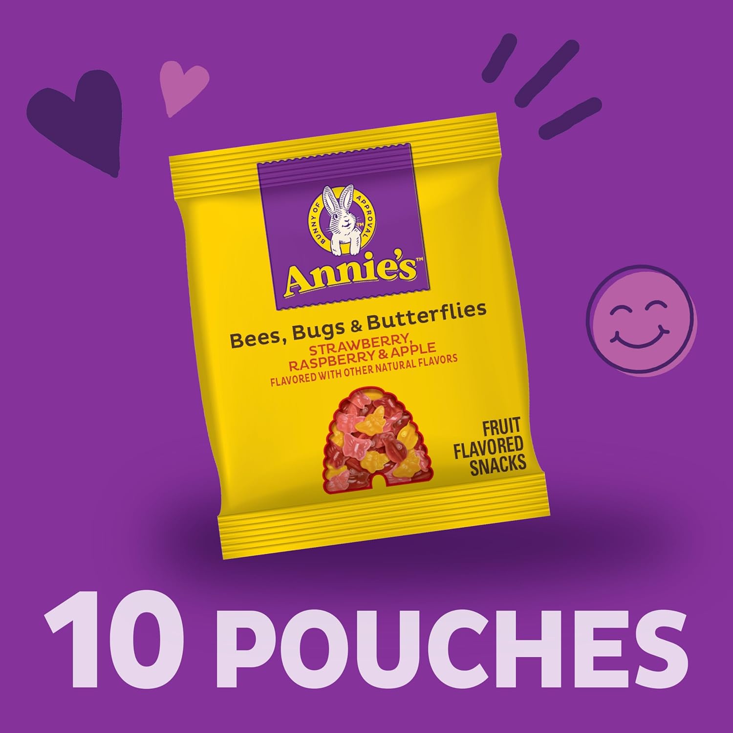 annie's organic bees, bugs, and butterflies fruit flavored snacks, 10 pouches, 7 oz, gluten-free, non-gmo, certified organic