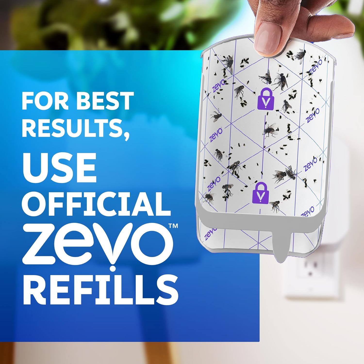 Zevo MAX Bug Catcher & Fly Trap for Indoors - Flying Insect Trap for Gnats, House & Fruit Flies - Use in Any Room - No-Mess Disposal (1 Plug in Base & 2 Cartridges)