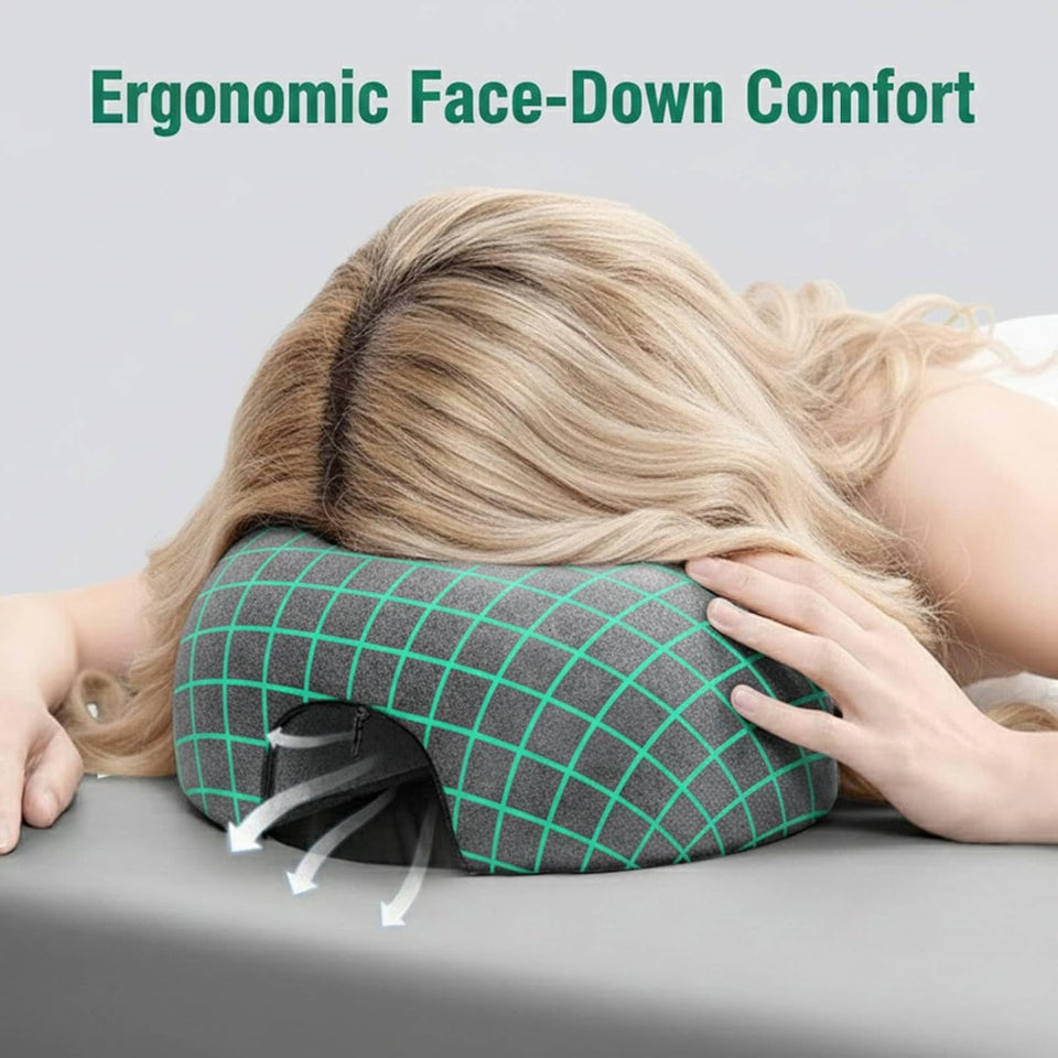 Flaskars Face Down Pillow with Breathable Fabric for Massage Table, Memory Foam Stomach Sleeping Cushion, Massage Face Cradle Headrest for Spa, Eye Surgery Recovery and Relaxation (Gray)
